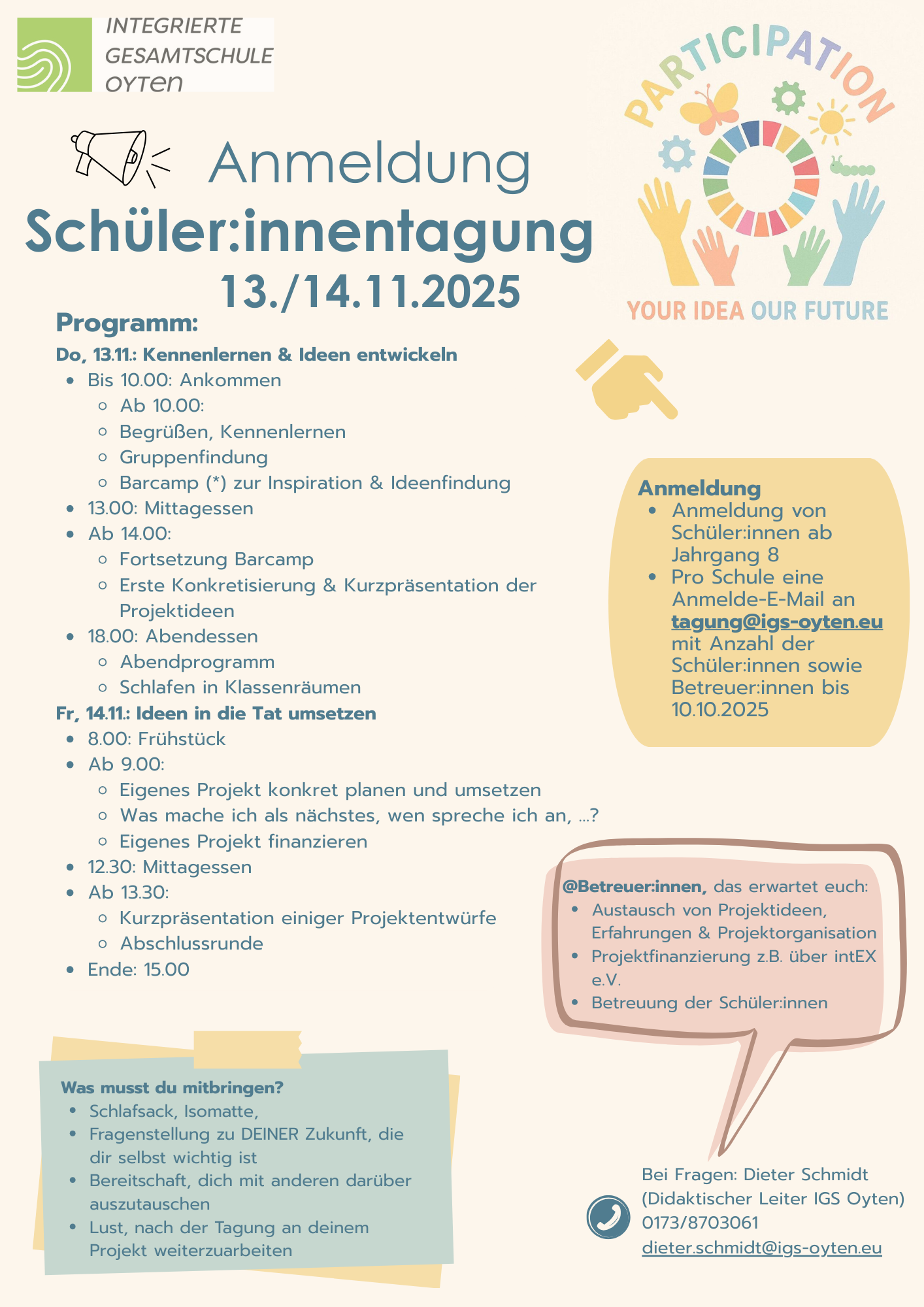 Du betrachtest gerade Macht gern Werbung für unsere Schüler:innentagung am 13./14.11.2025 an der IGS Oyten!!